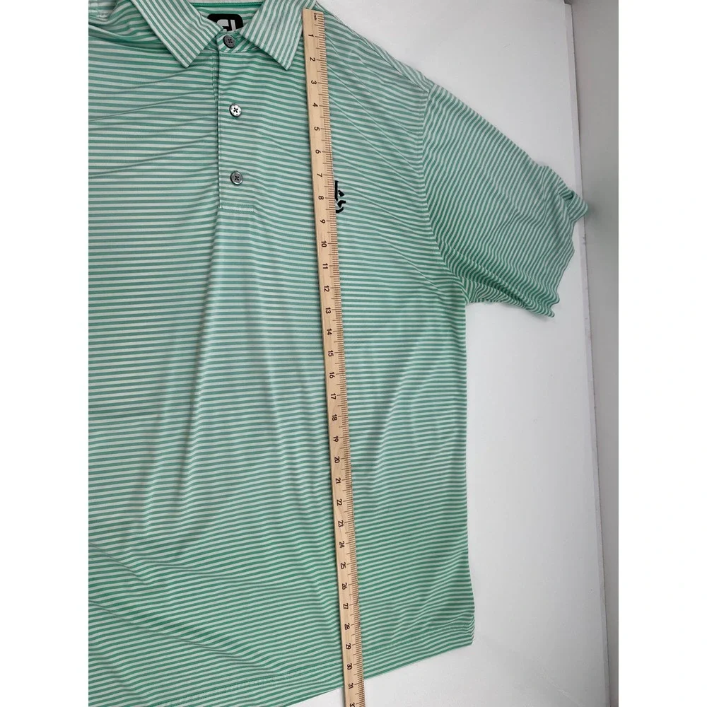 FootJoy Mens Golf Polo Shirt Large‎ Green White Striped Short Sleeve HC Logo